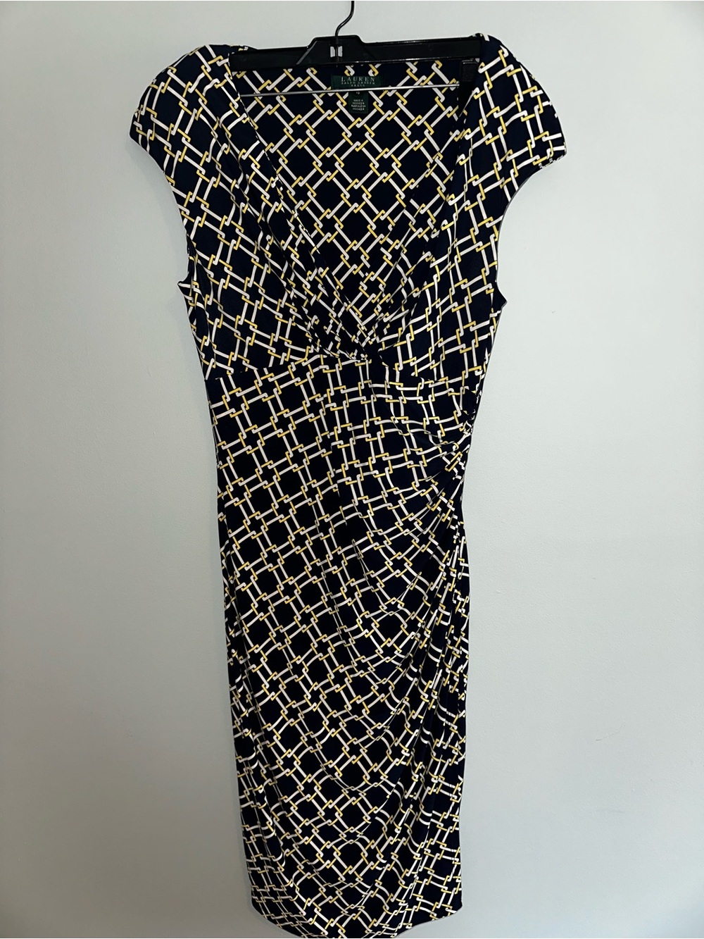 Lauren Ralph Lauren Black Midi Dress with Gold Chain-Print